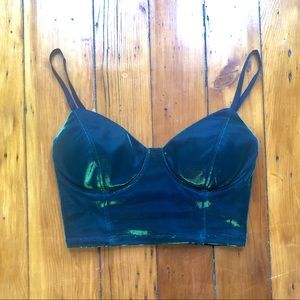 Arden B Green Iridescent Bustier Crop Top